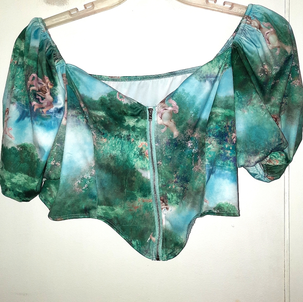 SHEIN 2XL Asymmetrical Angel Blue Zipper Crop Top